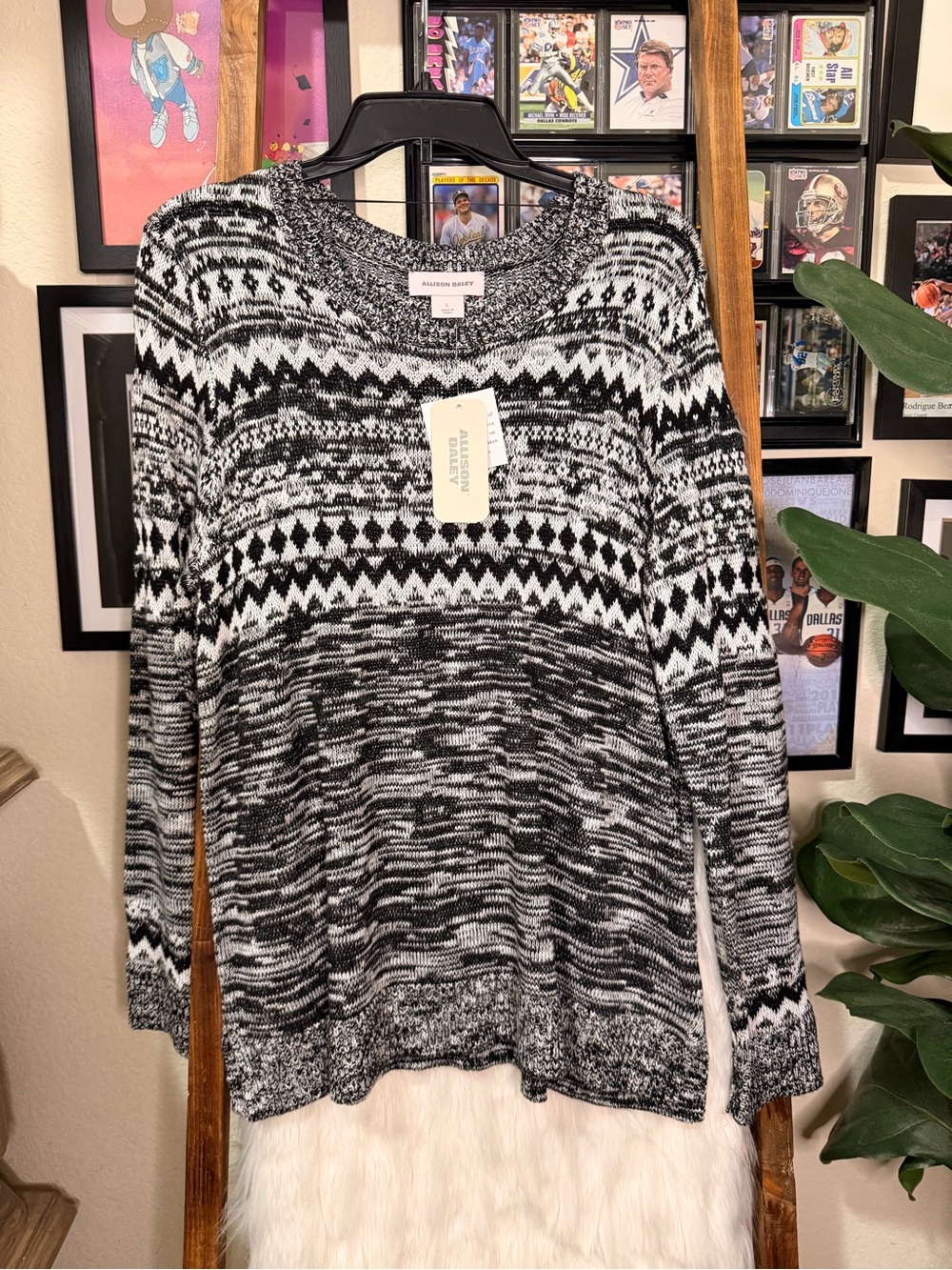 Allison Daley Black & White Cozy Knit Sweater